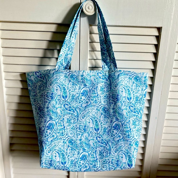 Hand Crafted Handbags - Hand Crafted Fabric Tote Bag Colorful Blue Paisley Market Bag Shoulder Purse